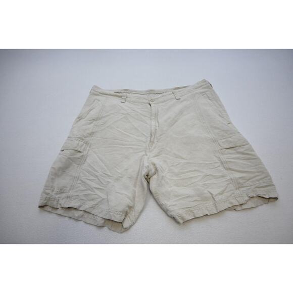 Cubavera Linen Rayon Hawaiian Cargo Shorts Relaxed Beige Flat Mens Size 38 - Picture 1 of 5